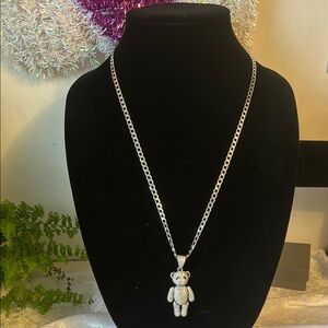 Elegant Silver Bear Pendant Necklace
